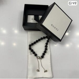 Gucci Black Bead Bracelet with Silver Accents